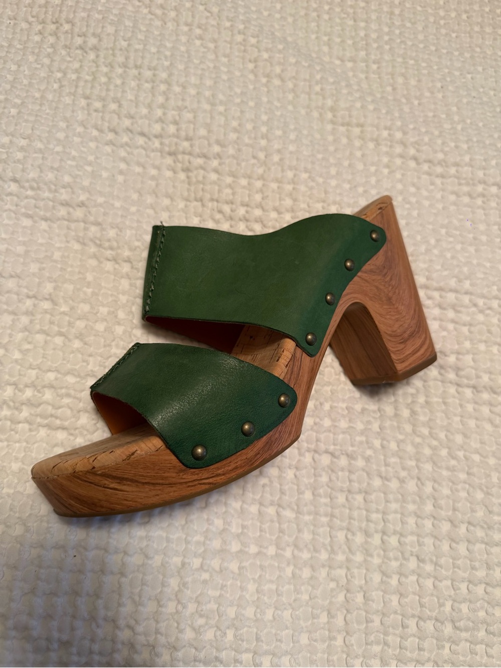 Ease Darra Green Leather Platform Sandals